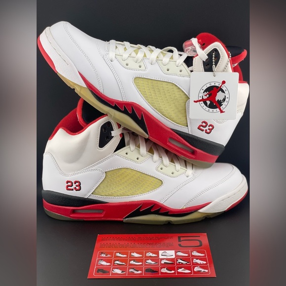 Nike Air Jordan 5 Retro 2006 Fire Red Black Tongue Size 13 136027 162 White Red - Picture 1 of 16